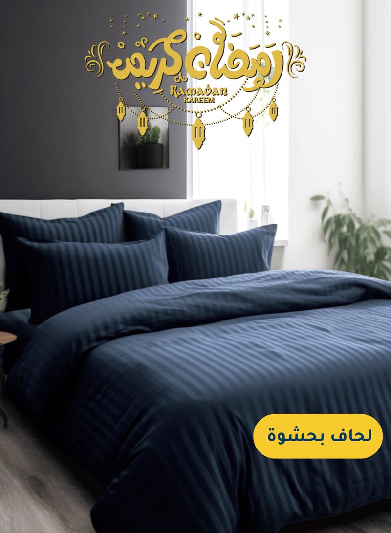 سيد المنسوجات المنزلية مفرش فندقي مفرد ونص من مايكروفايبر، يناسب سرير بحجم 160 سم × 200 سم، 5 قطع، مع الحشوة القابلة للنزع، بتصميم خطوط فندقية - Image 1